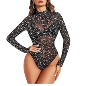 AvidLove Long Sleeve Sheer Black Star Bodysuit